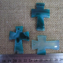 Pendentif en croix en agate bleue bleue, pendentif en croix de pierres précieuses